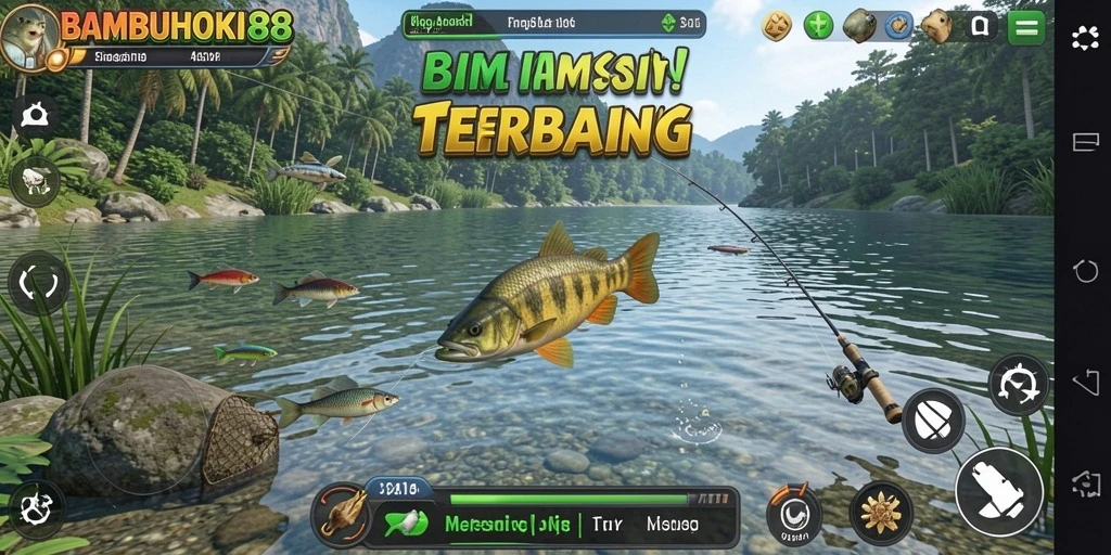 Screenshot utama BAMBUHOKI88 menampilkan aksi memancing yang mendebarkan.