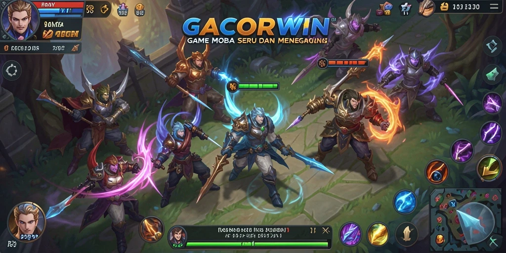 Tampilan gameplay mendebarkan di GACORWIN dengan pertarungan tim yang intens.