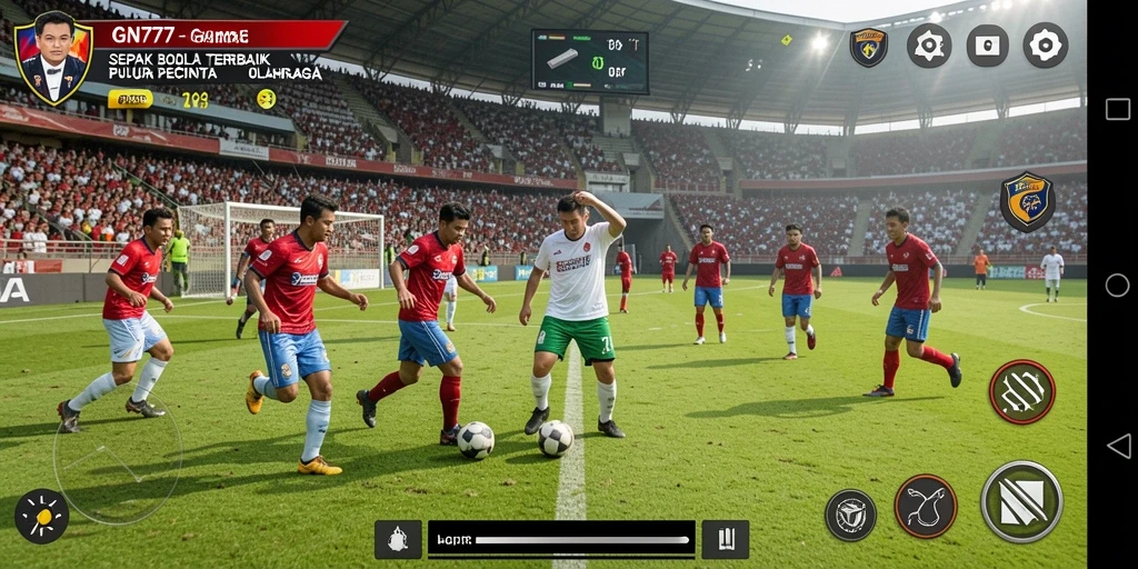 Tampilan gameplay menegangkan dari GN777 dengan aksi sepak bola yang seru.