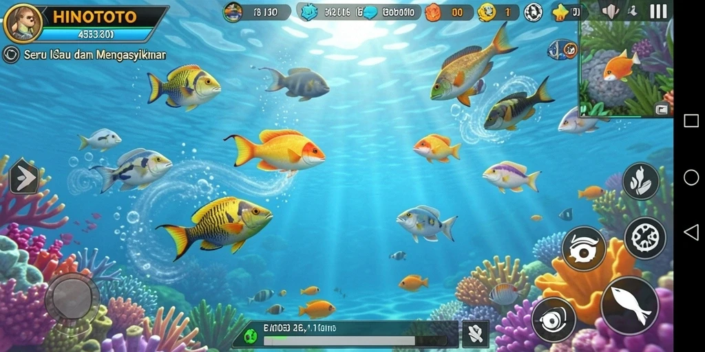 Gameplay menembak ikan seru di HINOTOTO.