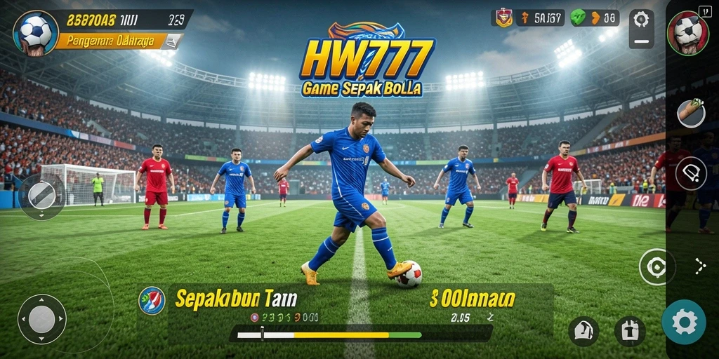 Gameplay seru dalam HW777 menampilkan tim sepak bola beraksi.