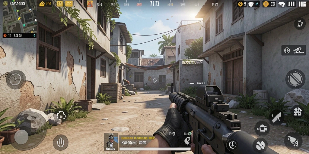 Screenshot gameplay KAKA303 yang menunjukkan aksi mendebarkan dalam pertempuran FPS.