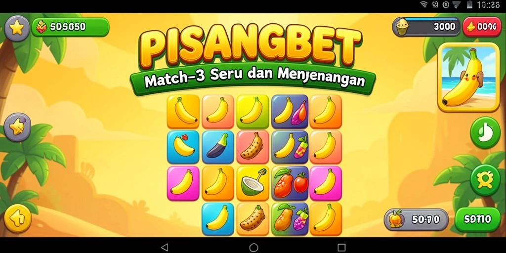 Screenshot utama PISANGBET menampilkan gameplay seru mencocokkan buah pisang.