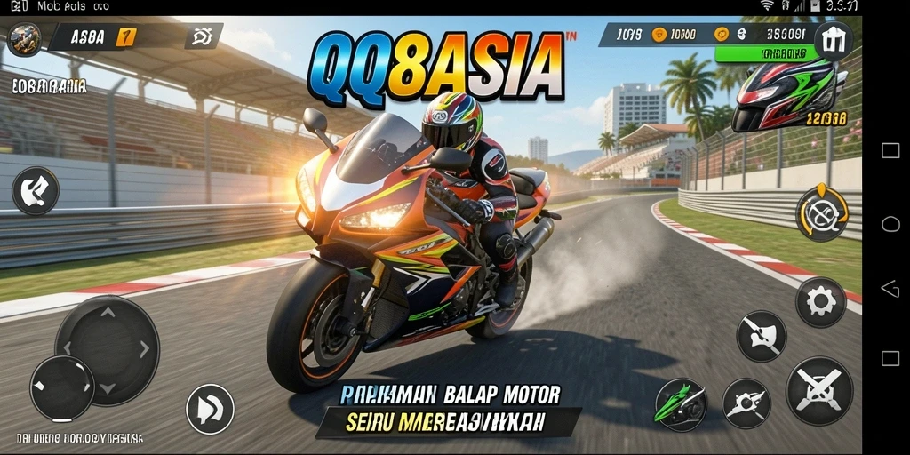 Tampilan balapan seru dalam QQ88ASIA dengan sepeda motor yang kencang.
