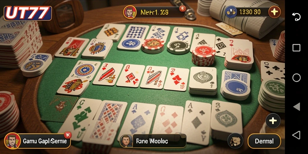 Tampilan screenshot utama UT77 yang menampilkan gameplay Gaple.